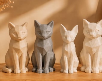 Low Poly Katzen Figuren 3D Druck - Minimalistische Japandi Tierfiguren | Skandi Regal- & Schreibtisch Deko