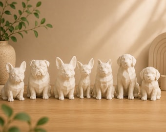 Low Poly Hunde Figuren 3D Druck - Corgi, Shiba Inu, Frenchie & mehr | Minimalistische Japandi Tierfiguren