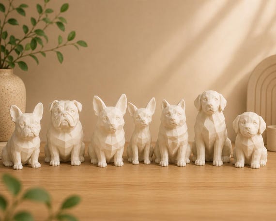 Low Poly Hunde Figuren 3D Druck - Corgi, Shiba Inu, Frenchie & mehr | Minimalistische Japandi Tierfiguren