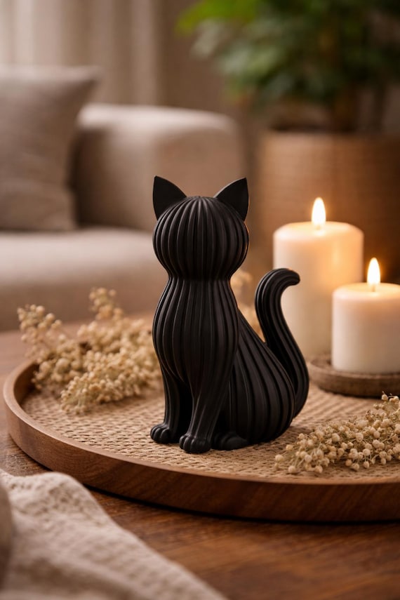 Japandi Katzen Deko 3D Druck | Minimalistische Katzenfigur | Moderne Skandi Deko | Boho Nordic Home Decor