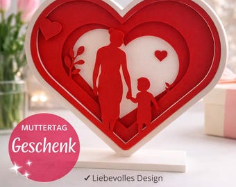 Herz Aufsteller 3D Druck | Mutter & Kind - Muttertag Geschenk personalisierbar - Liebevolle Deko | Mothers Day Gift