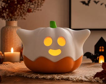 Kürbis Geist Halloween – 3D gedruckte Halloween-Deko | Geisterkürbis mit LED Teelicht | Herbstdekoration