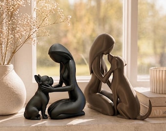 Hund & Mensch Skulptur - 3D Druck | Minimalistische Deko | Geschenk für Hundeliebhaber | Skandi-Boho Nordic Decor