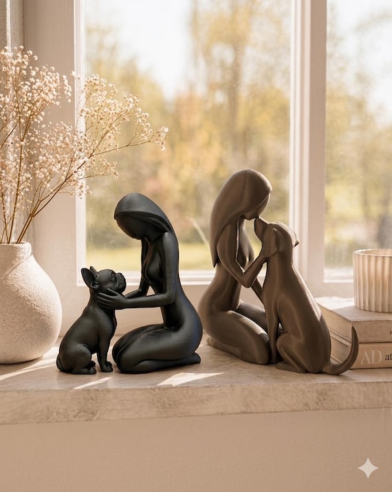 Hund & Mensch Skulptur - 3D Druck | Minimalistische Deko | Geschenk für Hundeliebhaber | Skandi-Boho Nordic Decor