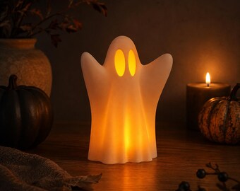 Halloween Geist Deko 3D Druck – Minimalistische Geister Figur, Herbst Dekoration, leuchtende Tischdeko, Spooky Deko