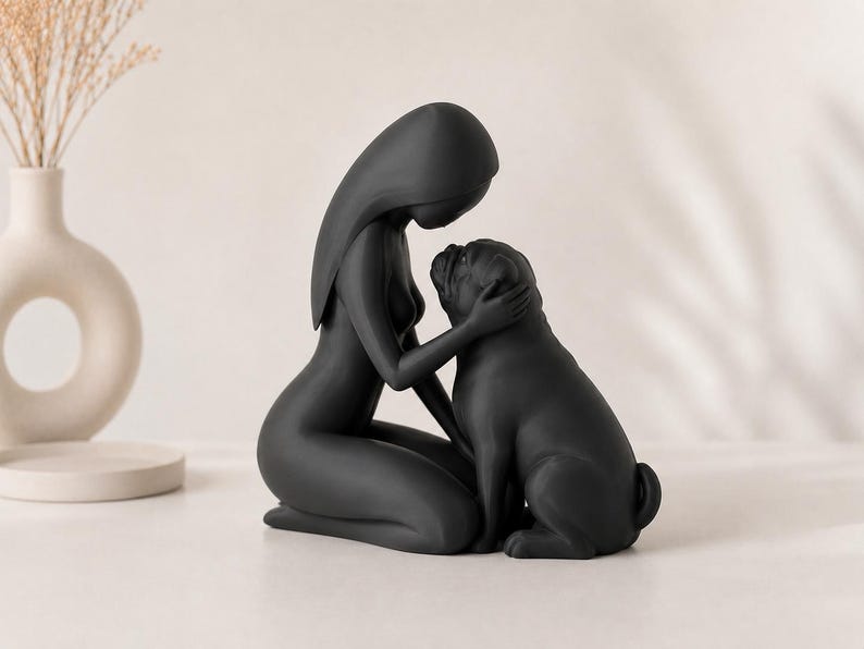 Hund & Mensch Skulptur - 3D Druck | Minimalistische Deko | Geschenk für Hundeliebhaber | Skandi-Boho Nordic Decor image 2