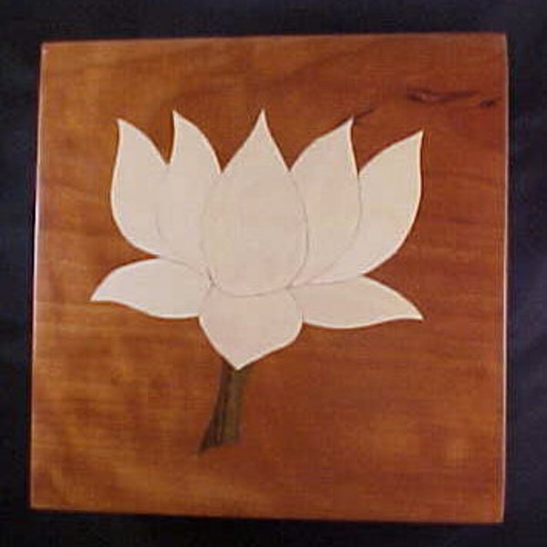 Jewelry box  keepsake box  trinket box Cherry inlay marquetry veneer Lotus flower