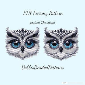 Beaded Owl with Blue Eyes PDF Earring Pattern