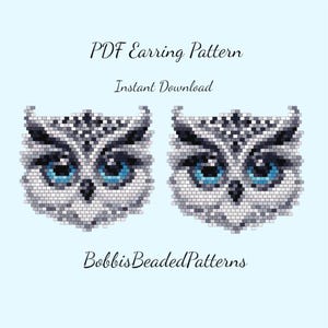 Beaded Owl with Blue Eyes PDF Earring Pattern