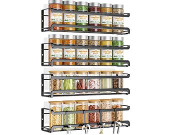 Wall Mounted Spice Rack 4 Tier, Kitchen Organizer, Space Saving Spice Holder, Pantry Storage, Kitchen Wall Decor, Gift for Mom