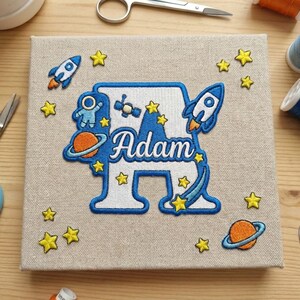 Personalized Space Letter Embroidered Patches, Custom Name Astronaut Iron On Patch, Birthday Gift For Boys, DIY Jacket Sew On Hook & Loop