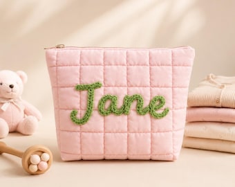Bolsa personalizada para artículos esenciales de bebé, neceser acolchado con nombre personalizado para mamá, organizador de pañales, regalo para baby shower, accesorios de viaje para la habitación del bebé.