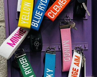 1 1/4" Personalized/Customized Embroidered Key Fob keychain, Embroidered Name keychain strap, Wrist Lanyard, Key Holder