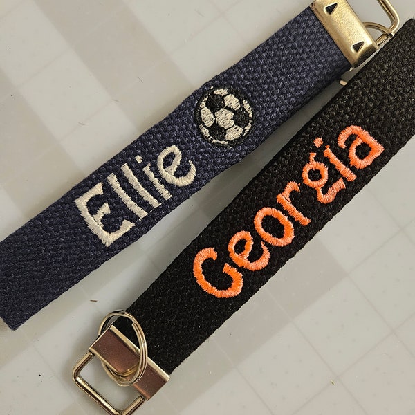 1" Wide Personalized/Customized Embroidered Key Fob keychain, Embroidered Name keychain strap, Wrist Lanyard, Key Holder