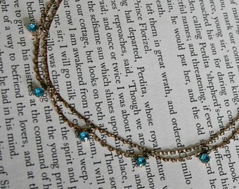 Avon Anklet Gold Tone Blue Rhinestones -Tiered Scalloped Anklet