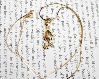 Park Lane Cat Necklace - Gold Tone Retro Kitty with Dangling Tail and Rhinestones