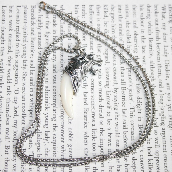 Wolf and Tooth Pendant - Faux Tooth Dog Necklace