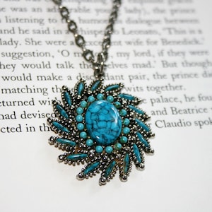 JJ Signed Faux Turquoise Necklace - Statement Piece Pendant