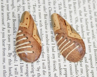 Bizarre and Unique Clip-on Earrings - Wood and Thread Rustic Bohemian Naturalistic Abstract