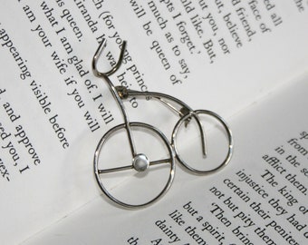 Cute Bicycle Brooch - Miniature Wire Bike Pin - Velo Cycling Bicyclette Silver Tone Minimalist Figural Pin