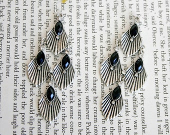 Black and Silver Art Deco Dangling Earrings - Silver Tone Flapper Tiered Chandelier Earrings