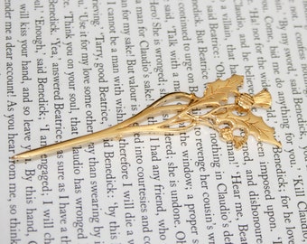 Scottish whistle- Large Leaves Brooch - Gold Tone Wheat Pin