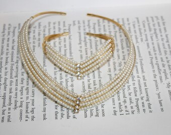Passendes Torque-Set - Winzige Kunstperlen und Strasssteine - Halskette und Armband
