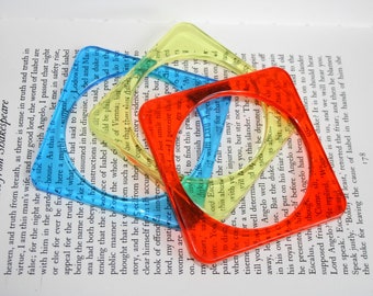 Funky Plastic Square Bangles - Colorful Clear Blue Orange and Yellow