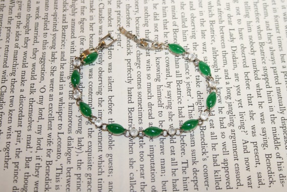 Lovely 18KGP Jade Bracelet - Crystal Accents - Gr… - image 1