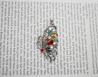 Large and Colorful Butterfly Pendant - Bright Faceted Rhinestones