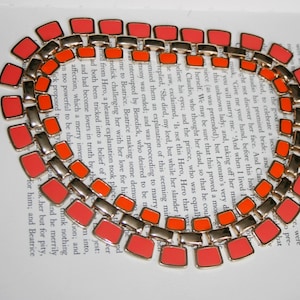 Orange and Color Enamel Choker Necklace - Creamsicle Gold Tone