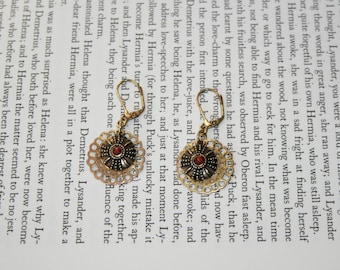 Cute Bohemian Bronze Tone Earrings - Topaz Centre Disc Earrings