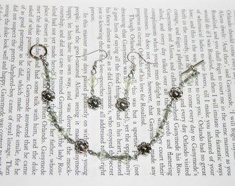 Matching Set - Pale Yellow and Silver Tone Daisy Bracelet and Dangling Earrings - Light Yellow