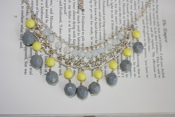 Avon Grey and Yellow Choker Necklace - Silver Ton… - image 1