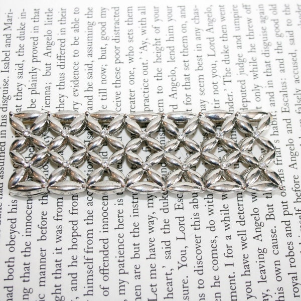 Stretchy Silver Tone Rhinestone Bracelet - Wide Elastic