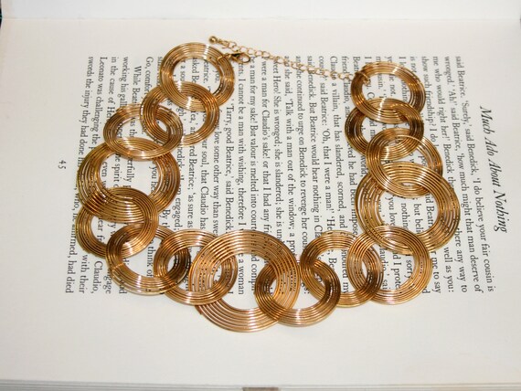 Unique Slinky Statement Piece Necklace Gold Tone Spiral Circle