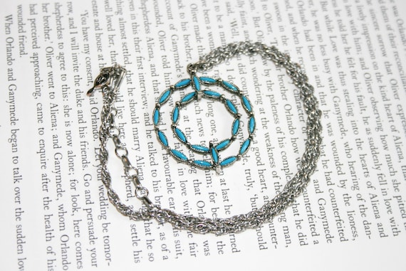 Sarah Cov Necklace - Teal and Silver Tone Pendant - image 1