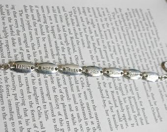 Inspirational Bracelet - 925 Silver - Family Hope Trust Joy Truth Charity Love - Heartwarming
