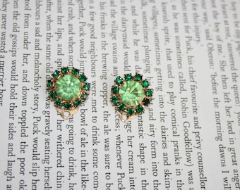 Shades of Green Clip on Earrings - Faceted Rhinestones