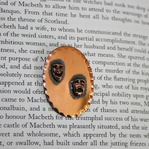 Copper Comedy and Tragedy Mask Brooch - Drama Theater  - Sock and Buskin - Melpa and Thalia
