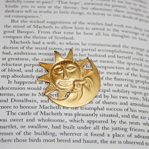 Sun and Moon Brooch - Gold Tone Celestial Pin - Man on the Moon