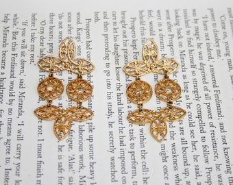 Large Statement Piece Gold Tone Chandelier Earrings