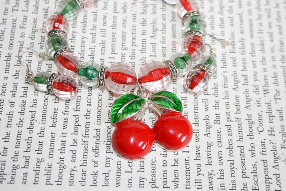 Red Cherry Matching Set - Charm Bracelet and Earr… - image 2