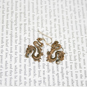 Yin Yang Dragon Earrings - Bronze Tone Dangling Earrings