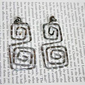 Large Hammered Earrings - Abstract Silver Tone Spirals