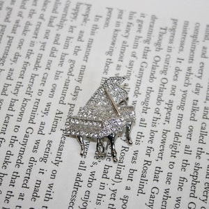Tiny Silver Tone Piano Brooch - Miniature Baby Grand with Rhinestones