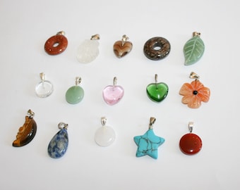 Lot of 15 Pendants - Destash - Polished Stones and Glass Charms Resell