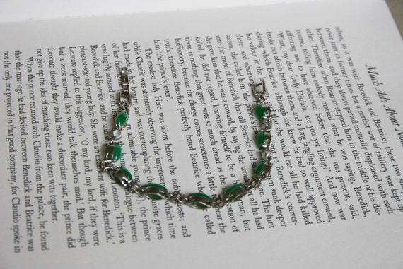 Lovely 18KGP Jade Bracelet - Crystal Accents - Gr… - image 3