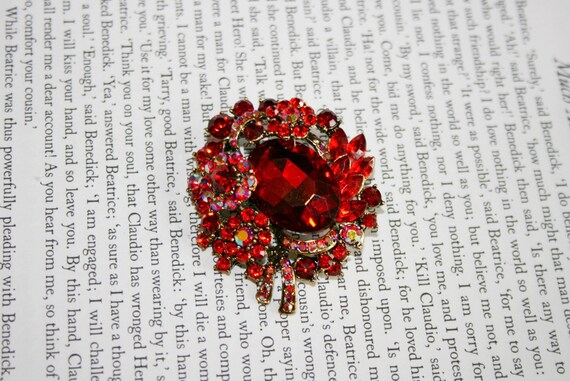 Massive Glam Ruby Red Brooch -Aurora Borealis Sta… - image 1