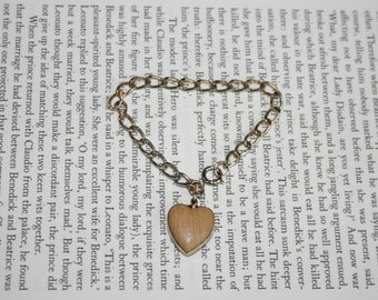 Sarah Cov Bracelet - Wood Heart - Knock on Wood - Going Stead Chain Bracelet 1961